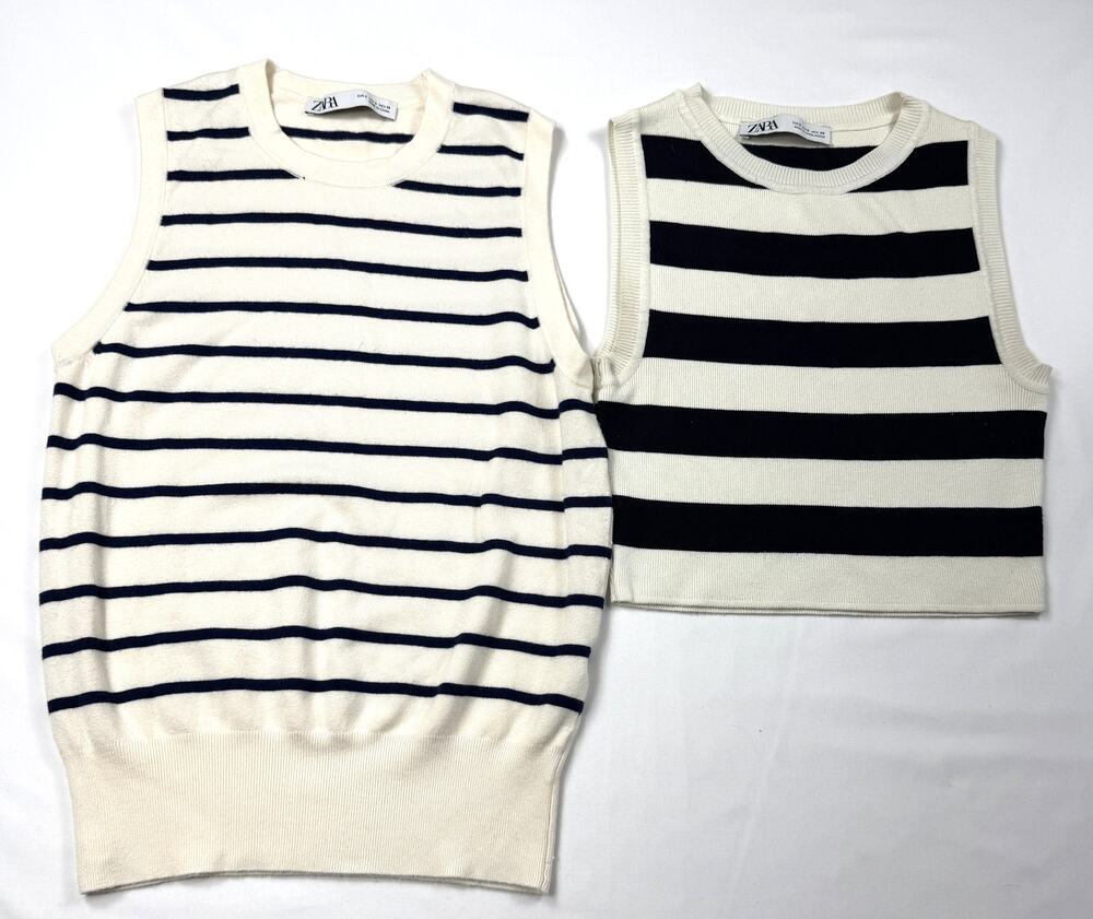 Bundle 2: Zara knit sleeveless knit tops cream with black horizontal stripes
